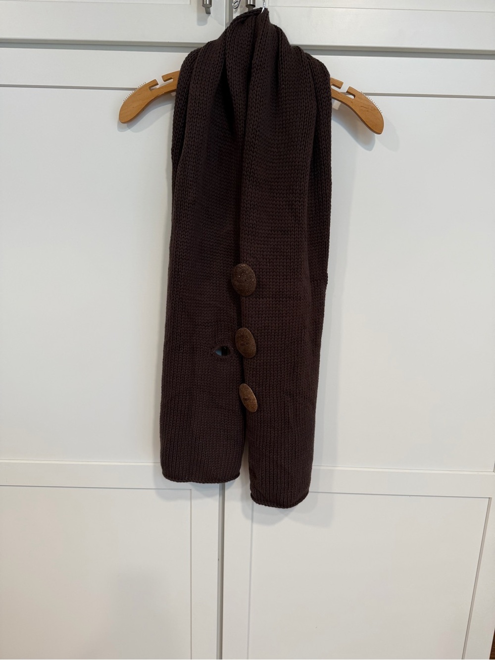 Cozy Knit Scarf with Button Detail - Brown